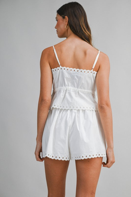 Embroidered Scallop Cami And Shorts Set