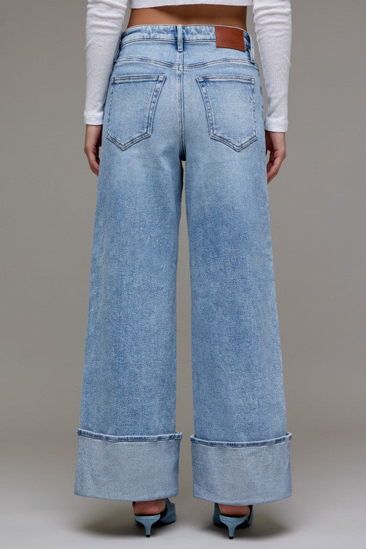 Medium Light High Rise Cuffed Super Wide Leg