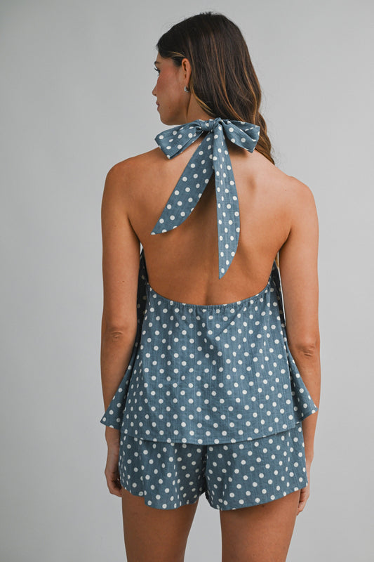 Polka Dot Halter Top And Shorts Set