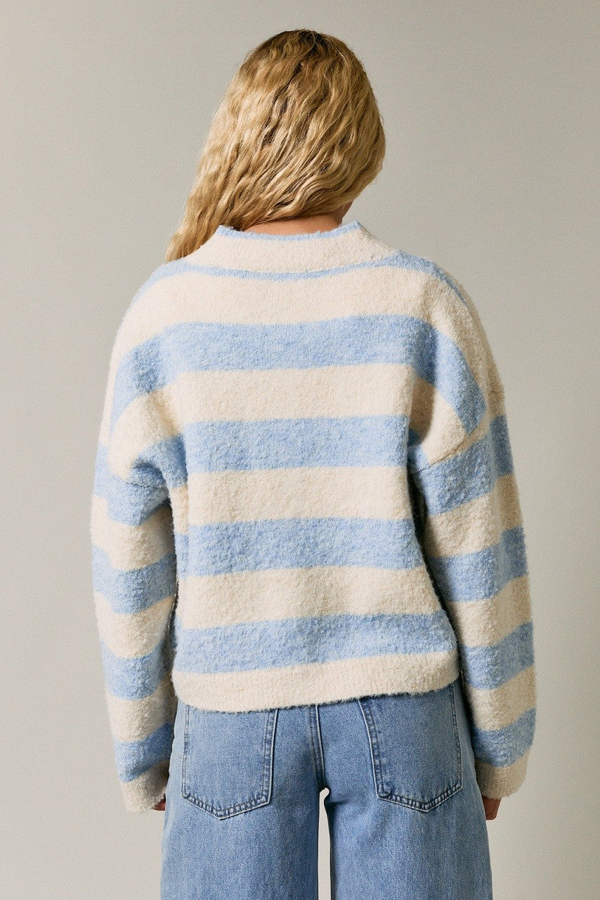 High Neck Stripe Cardigan