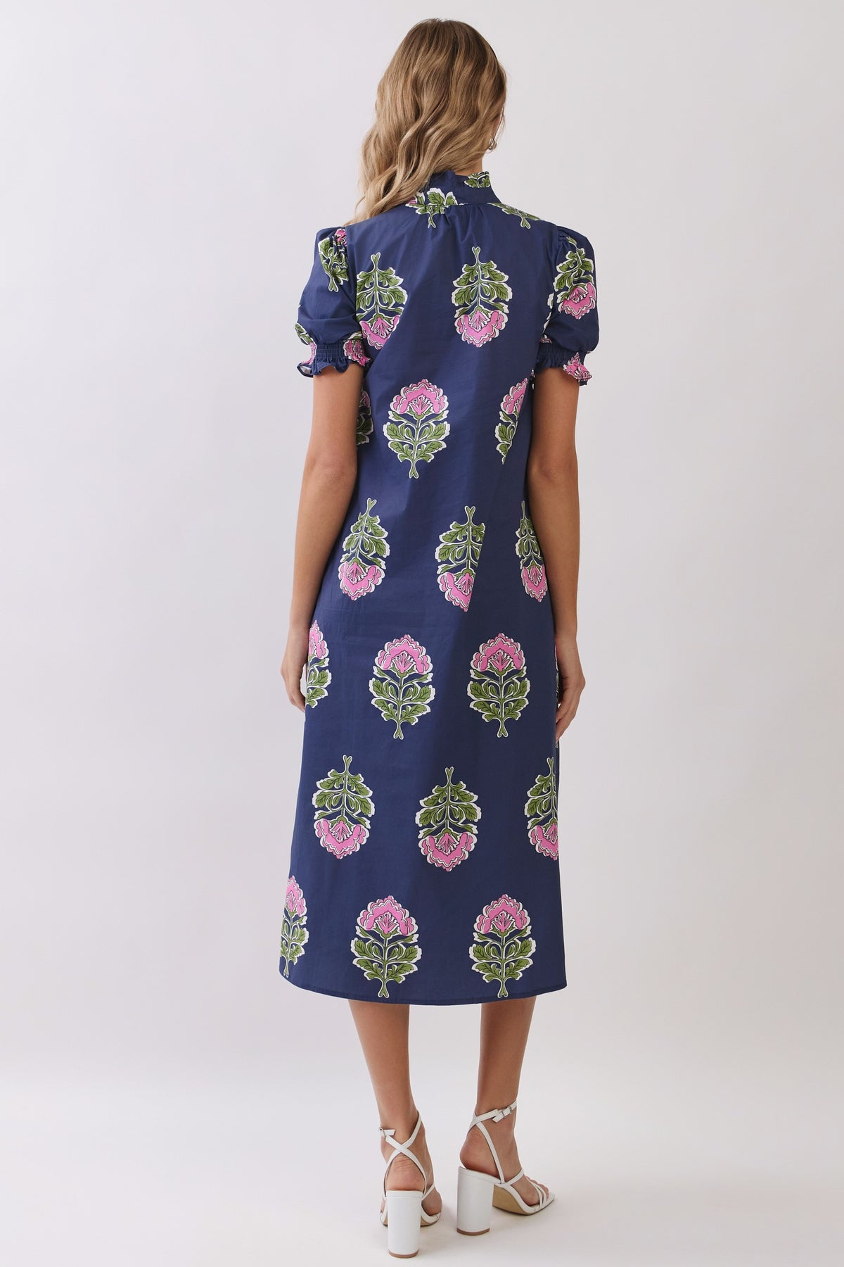 Floral Print Ruffle Collar Button Down Midi Dress