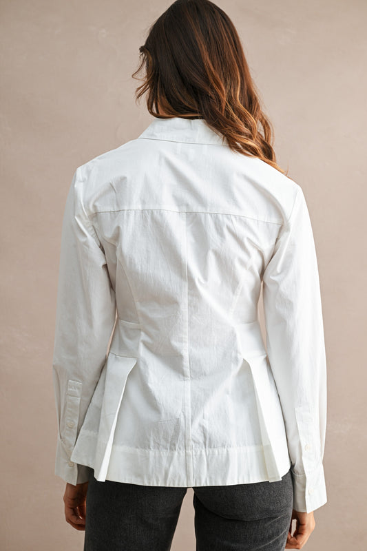 Cotton Button Down Pleated Peplum Shirt