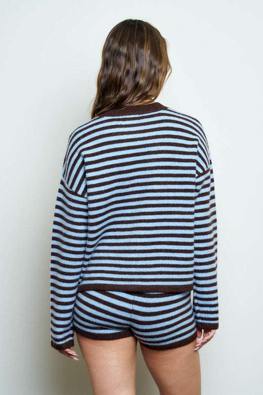 Striped Button Down Long Sleeve Contrast Cardigan