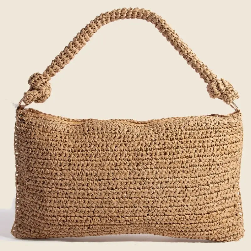 Braided Handle Rectangular Straw Hand Bag