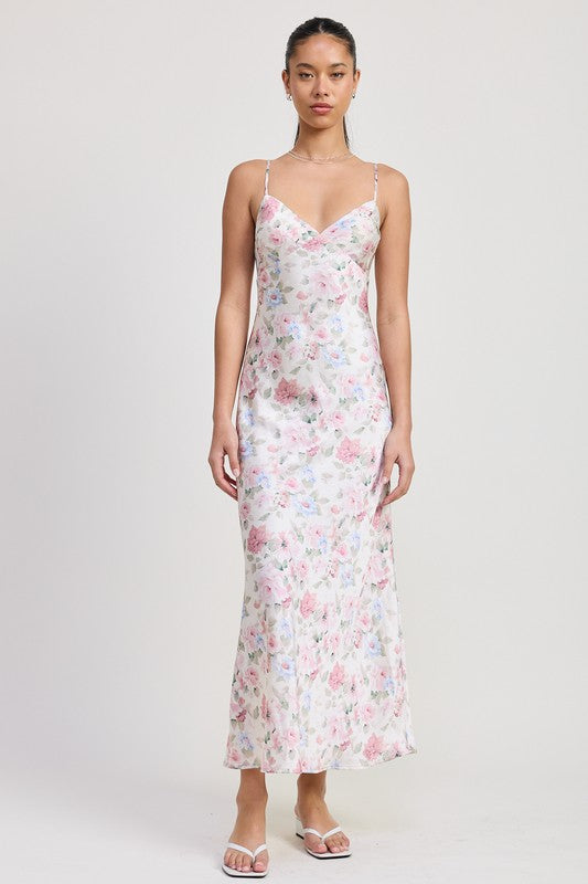 Spaghetti Strap Midi Floral Dress