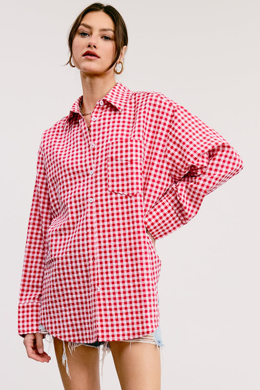 Oversized Gingham Button Down Shirt