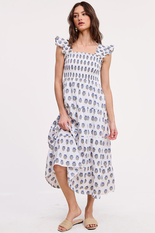 Floral Clusters Smocked Midi Dress!