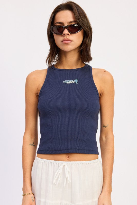 Racer Back Tank Top With Beading