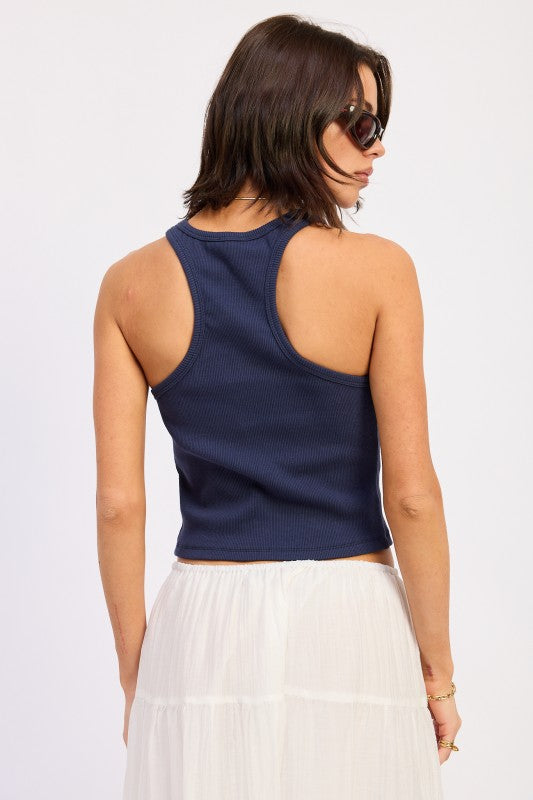 Racer Back Tank Top With Beading