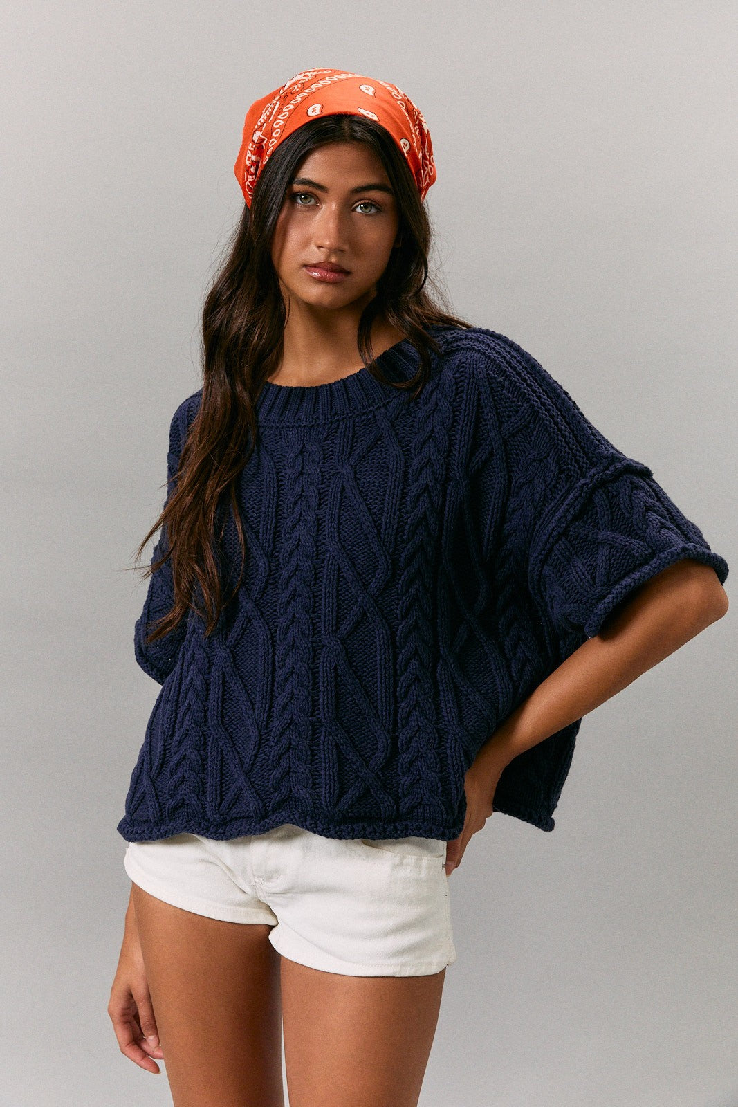 Round Neck Short Sleeve Knit Sweater Top
