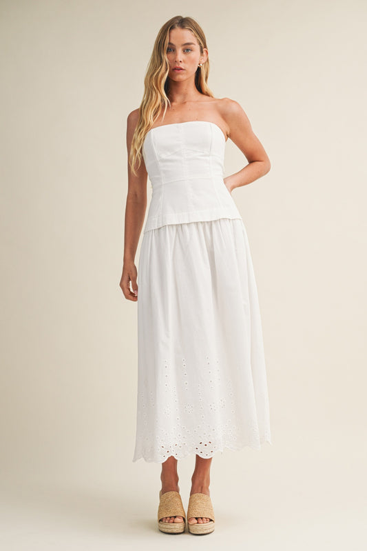 Strapless Eyelet Midi Dress
