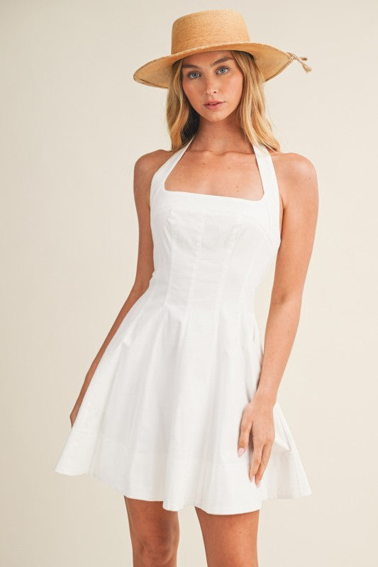 Stretch Linen Halter Mini Dress