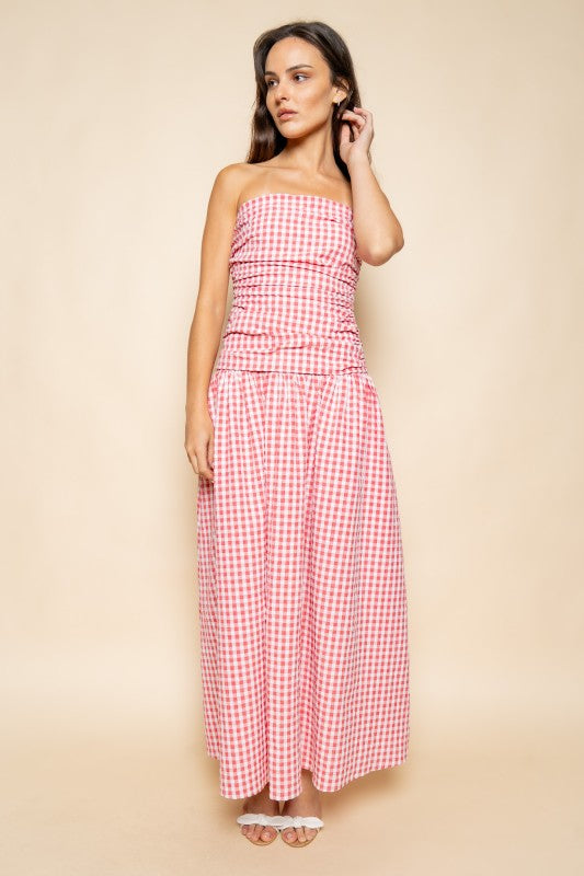 Gingham Strapless Maxi Dress