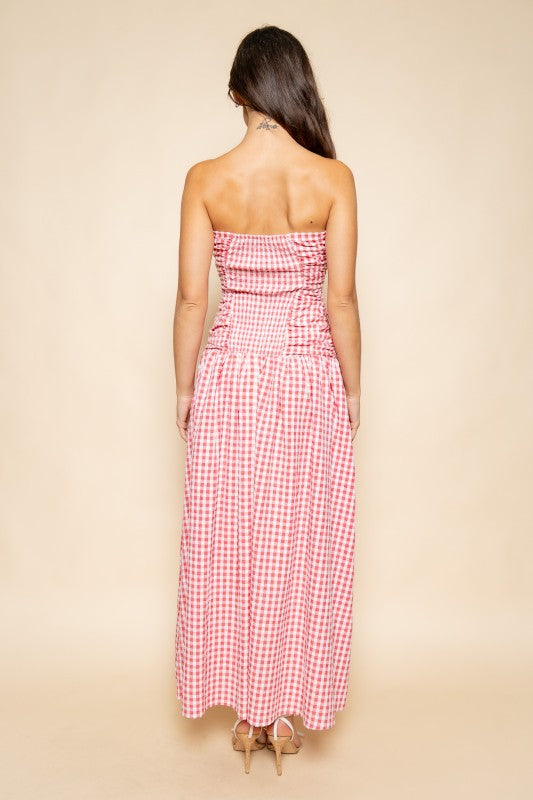 Gingham Strapless Maxi Dress
