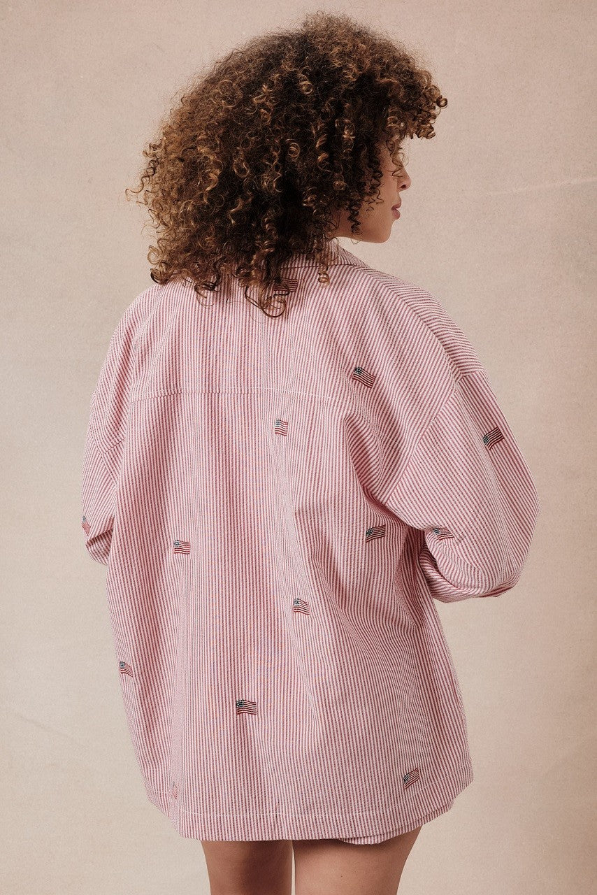 Flag Embroidered Button Down