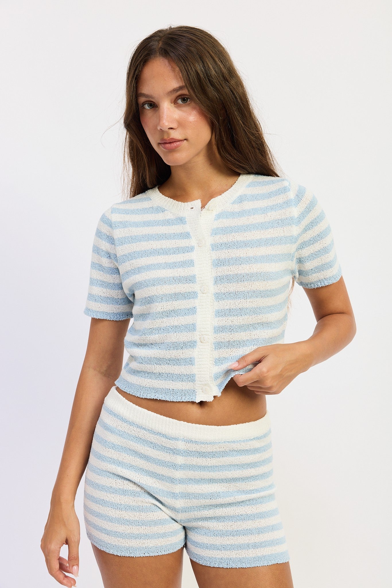 Short Sleeve Knit Button Up Top