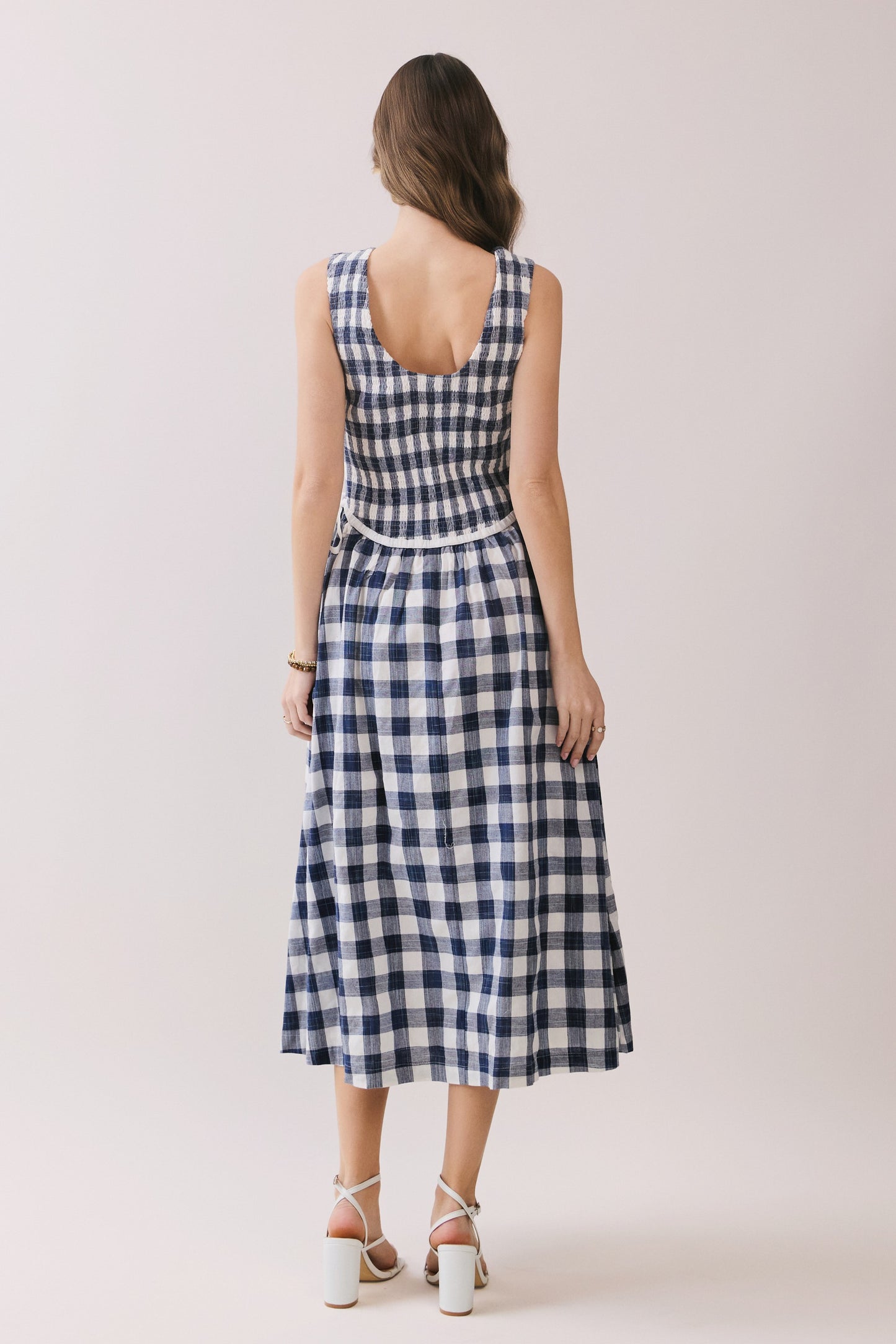 Gingham Sleeveless Midi Dress With Side Tie Detail