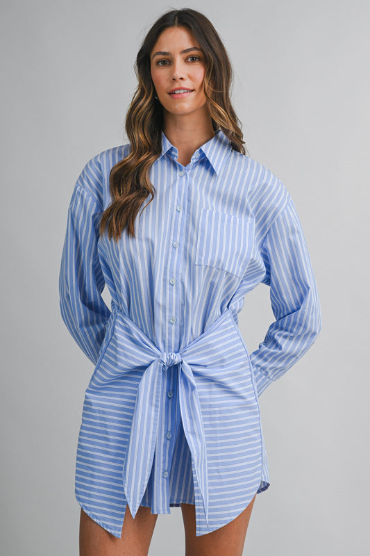 Striped Button Down Shirt Dress