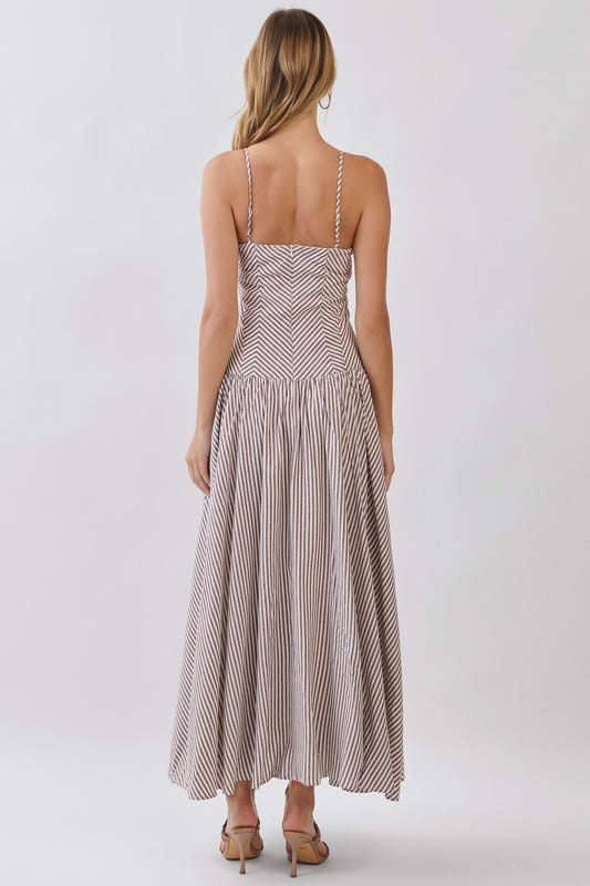 Striped Sweetheart Neck Corset Style Maxi Dress