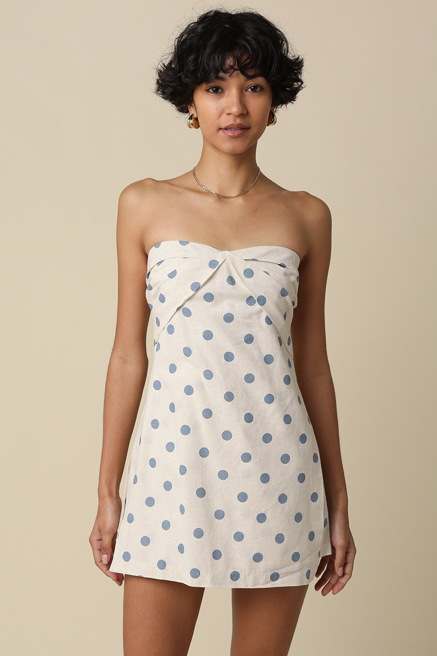 Lila Polka Dot Strapless Romper