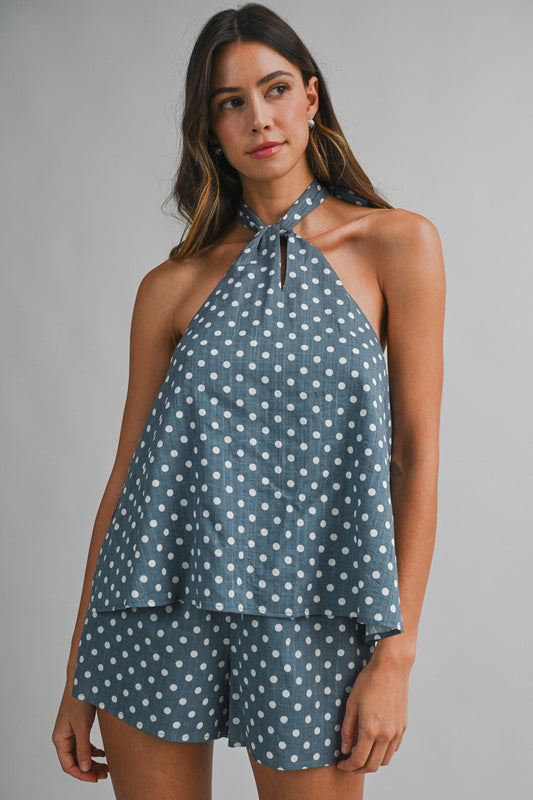Polka Dot Halter Top And Shorts Set