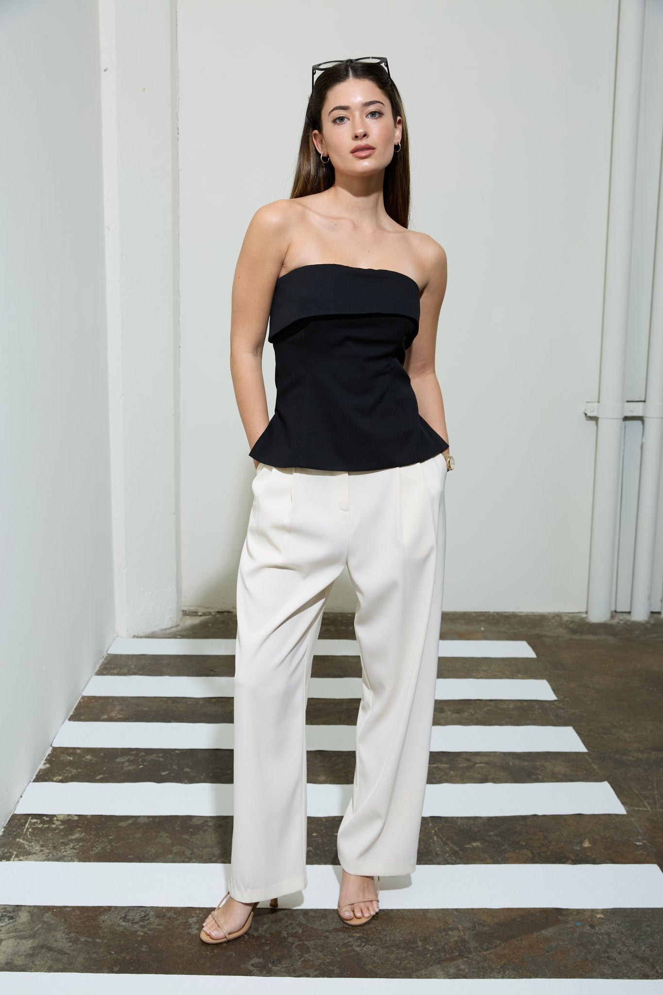 Fold Over Strapless Side Slit Top