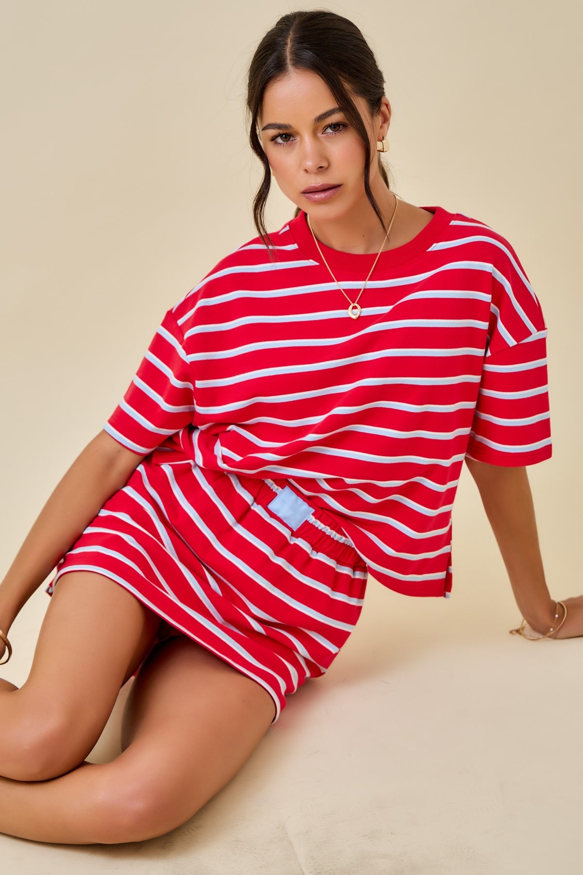 Striped Boxy Drop Shoulder Lounge Sweatshirt Top