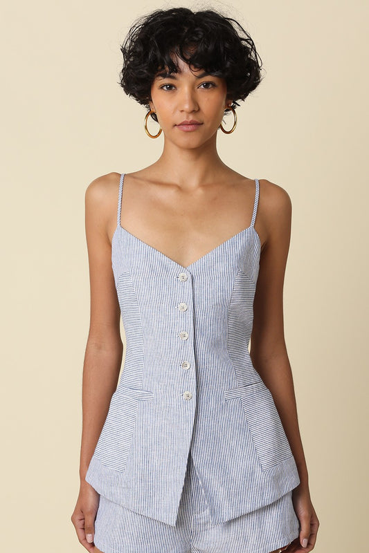 Vera Linen Button Front Top