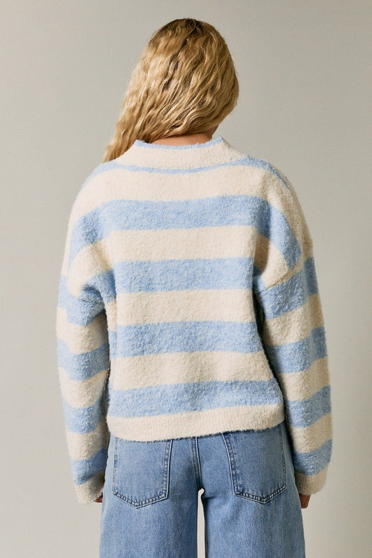 High Neck Stripe Cardigan