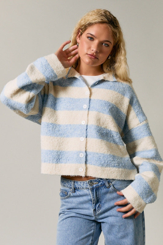 High Neck Stripe Cardigan