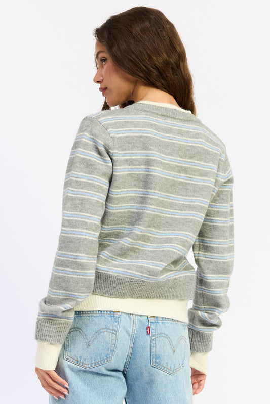 2 Layer Button Up Round Neck Cardigan