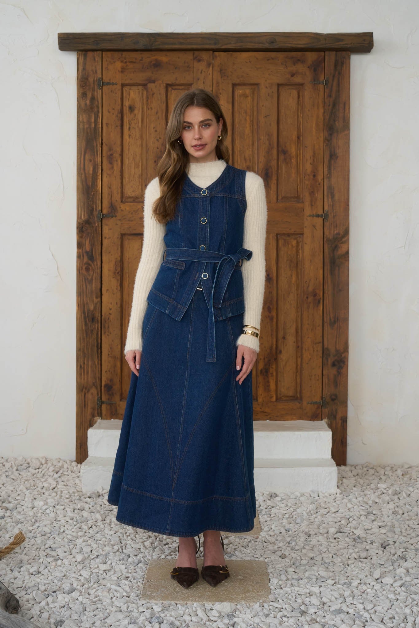Front Button Belt Strap Vest Top