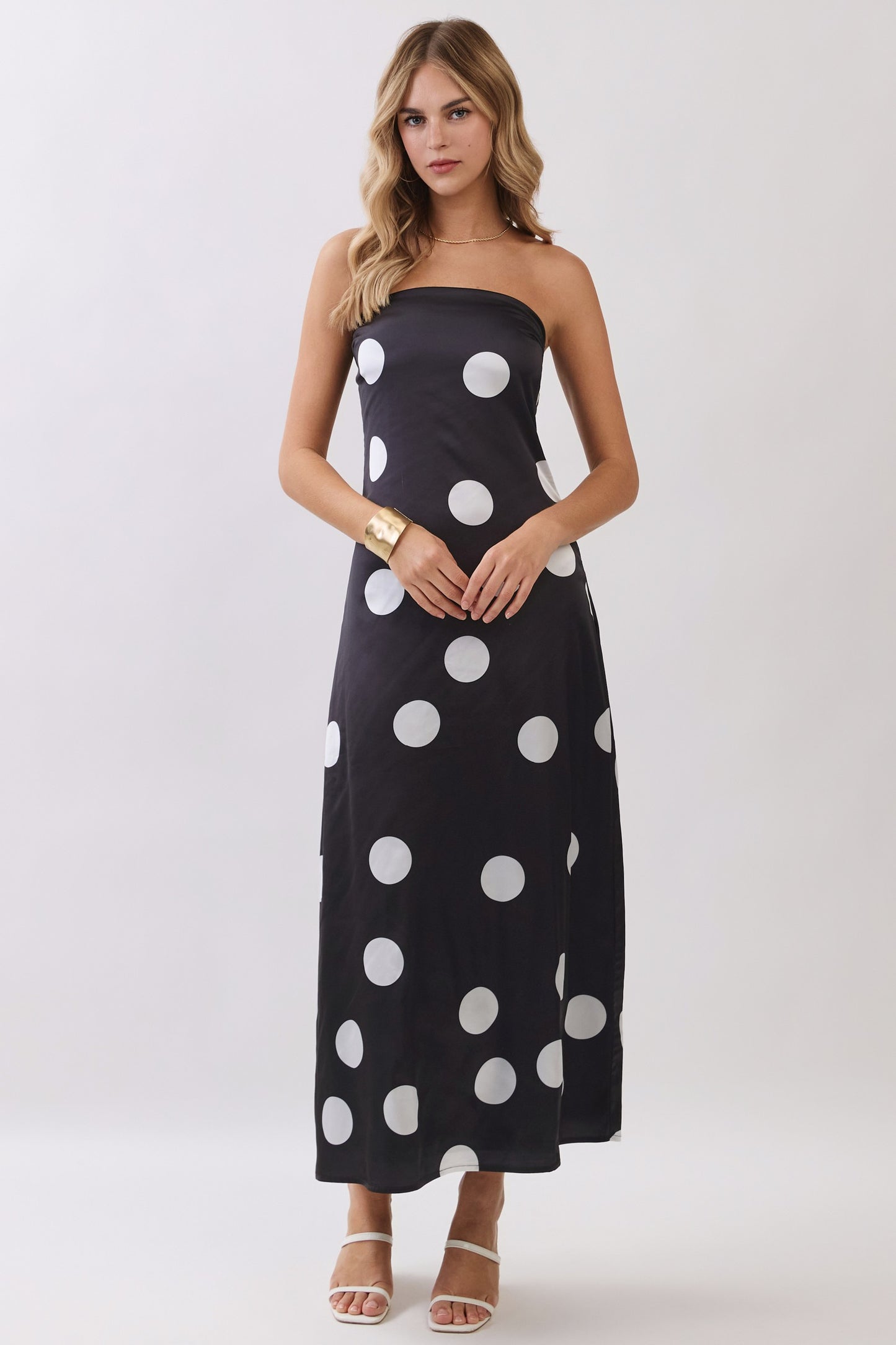 Oversized Polka Dot Strapless Maxi Dress