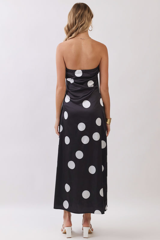 Oversized Polka Dot Strapless Maxi Dress