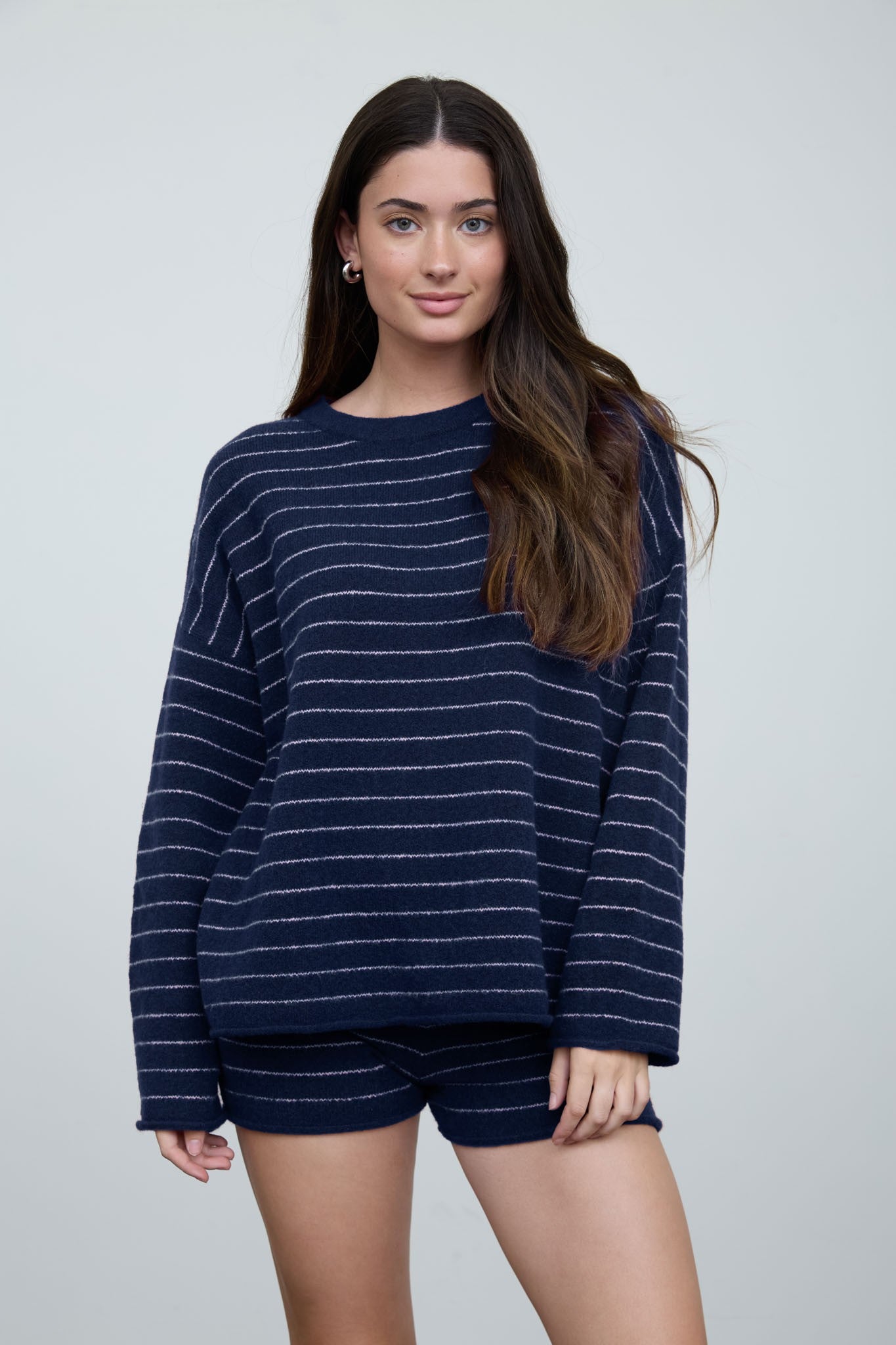 Stripe Crew Neck Boxy Pullover Sweater