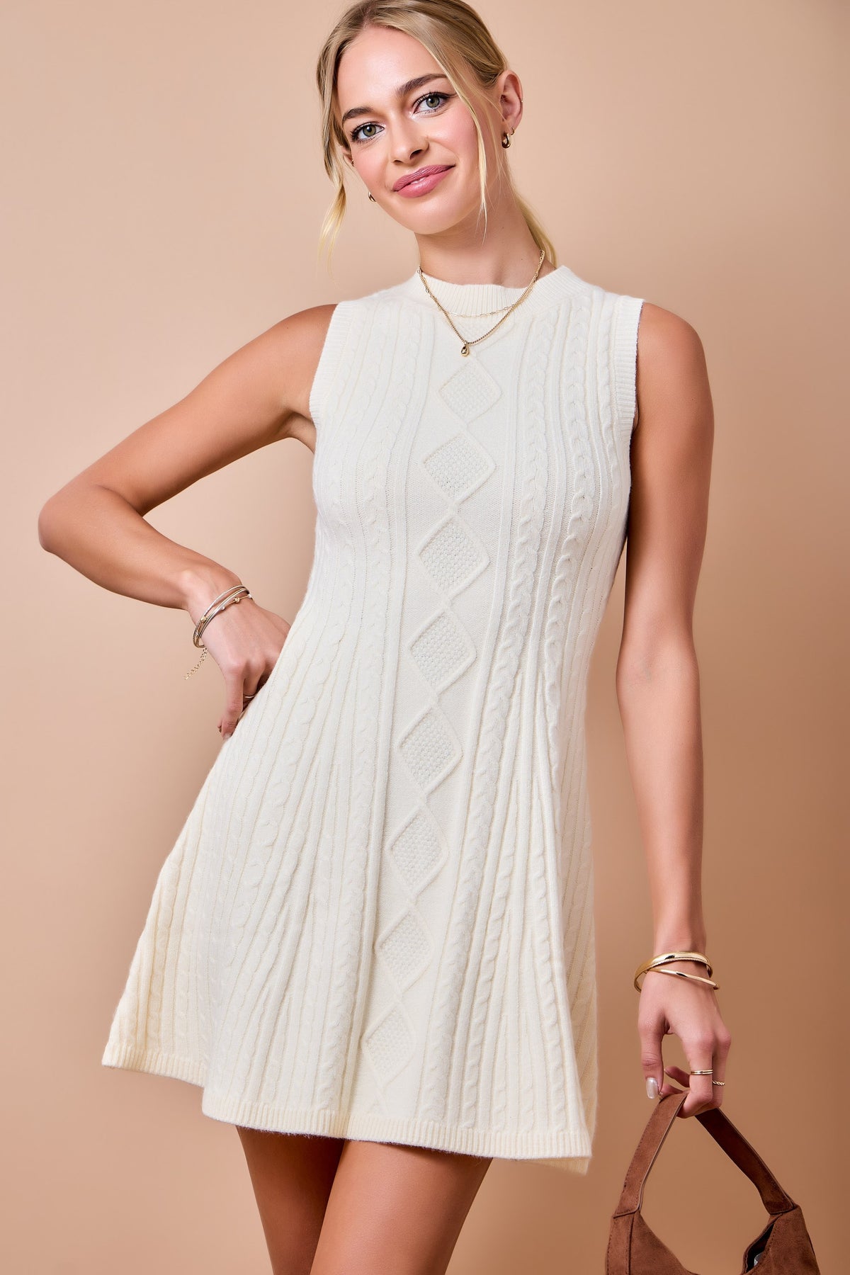 Sleeveless Cable Knit Fit & Flare Sweater Dress