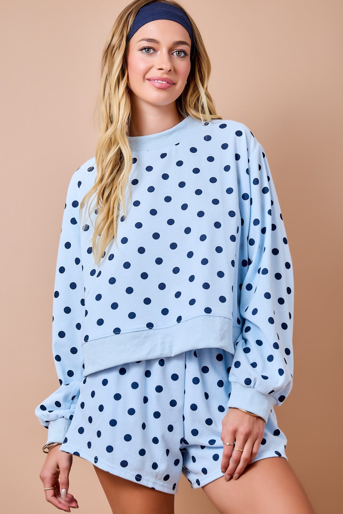 Polka Dot Mockneck Lounge Sweatshirt Top