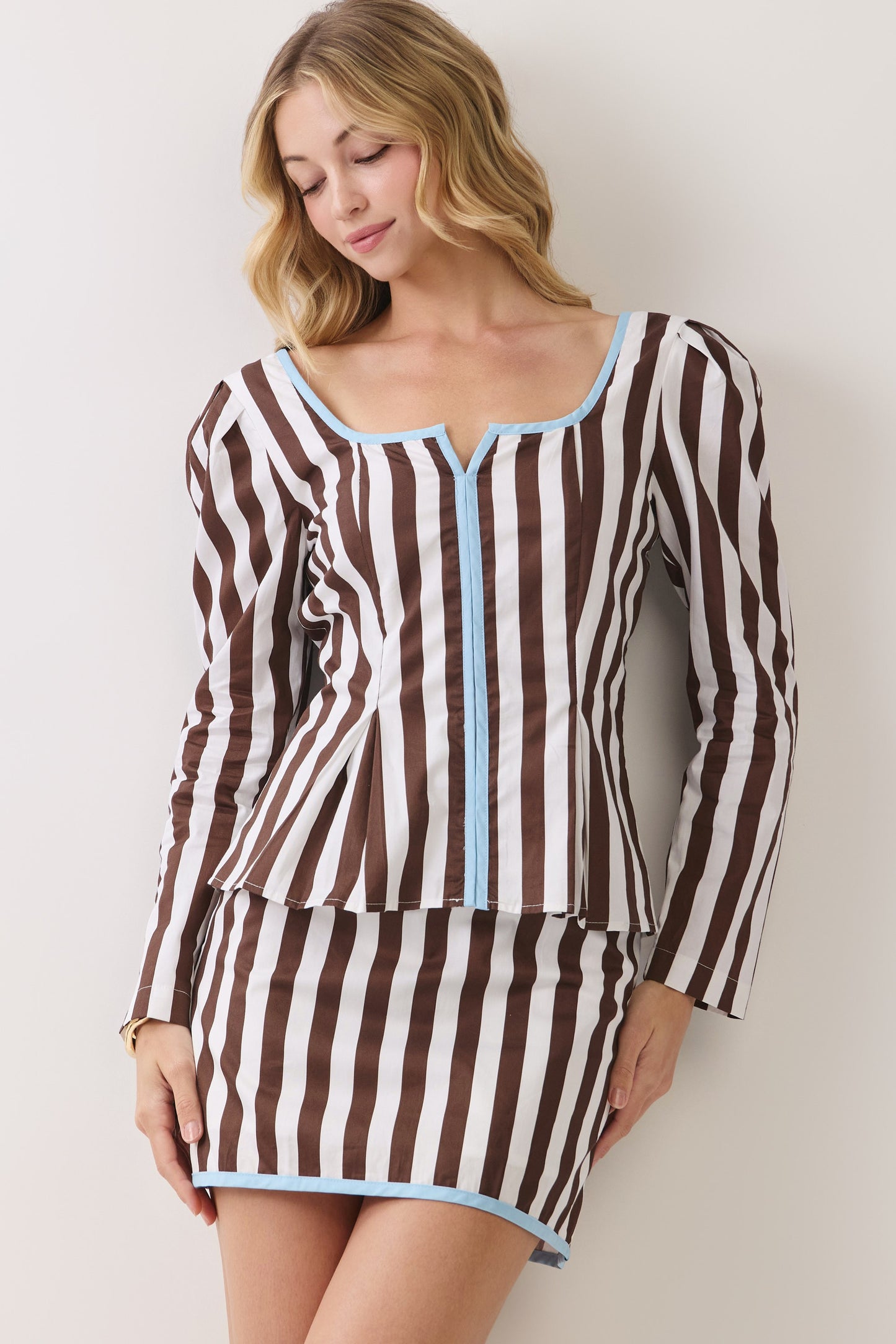 Stripe Scoop Neckline Peplum Top