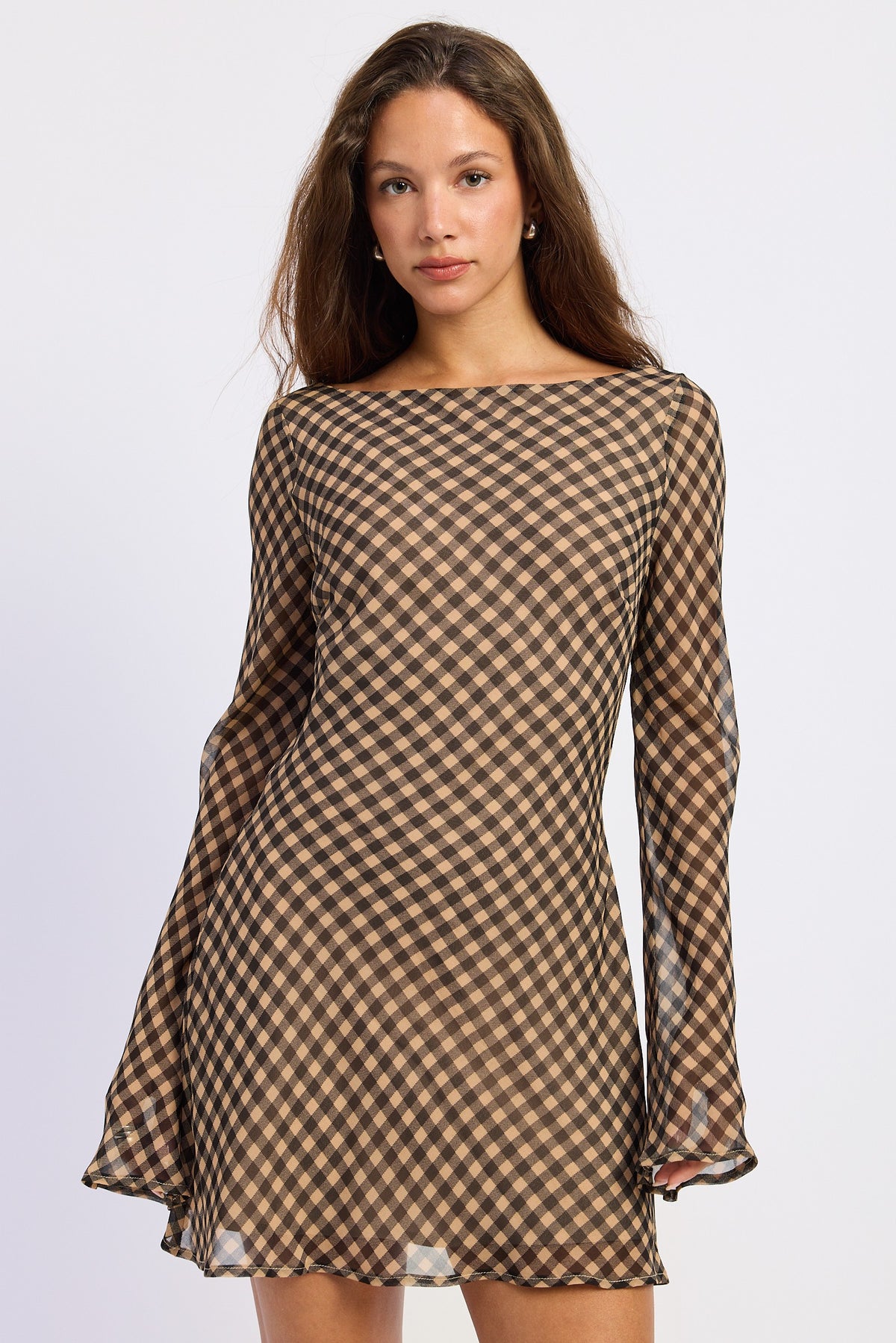 Gingham Long Sleeve Mini Dress