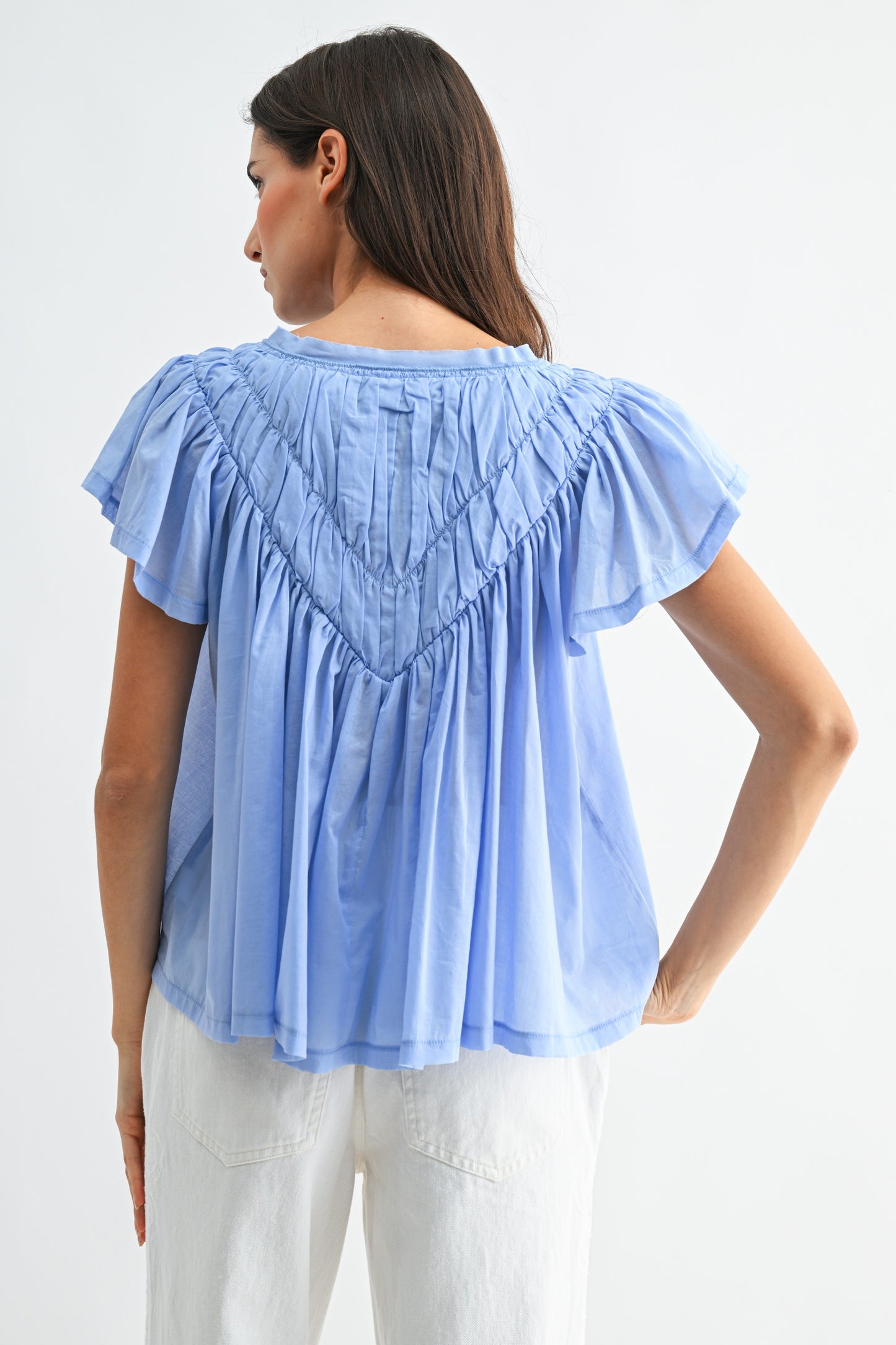 Flutter Sleeve Gathered Neck Detail Blouse