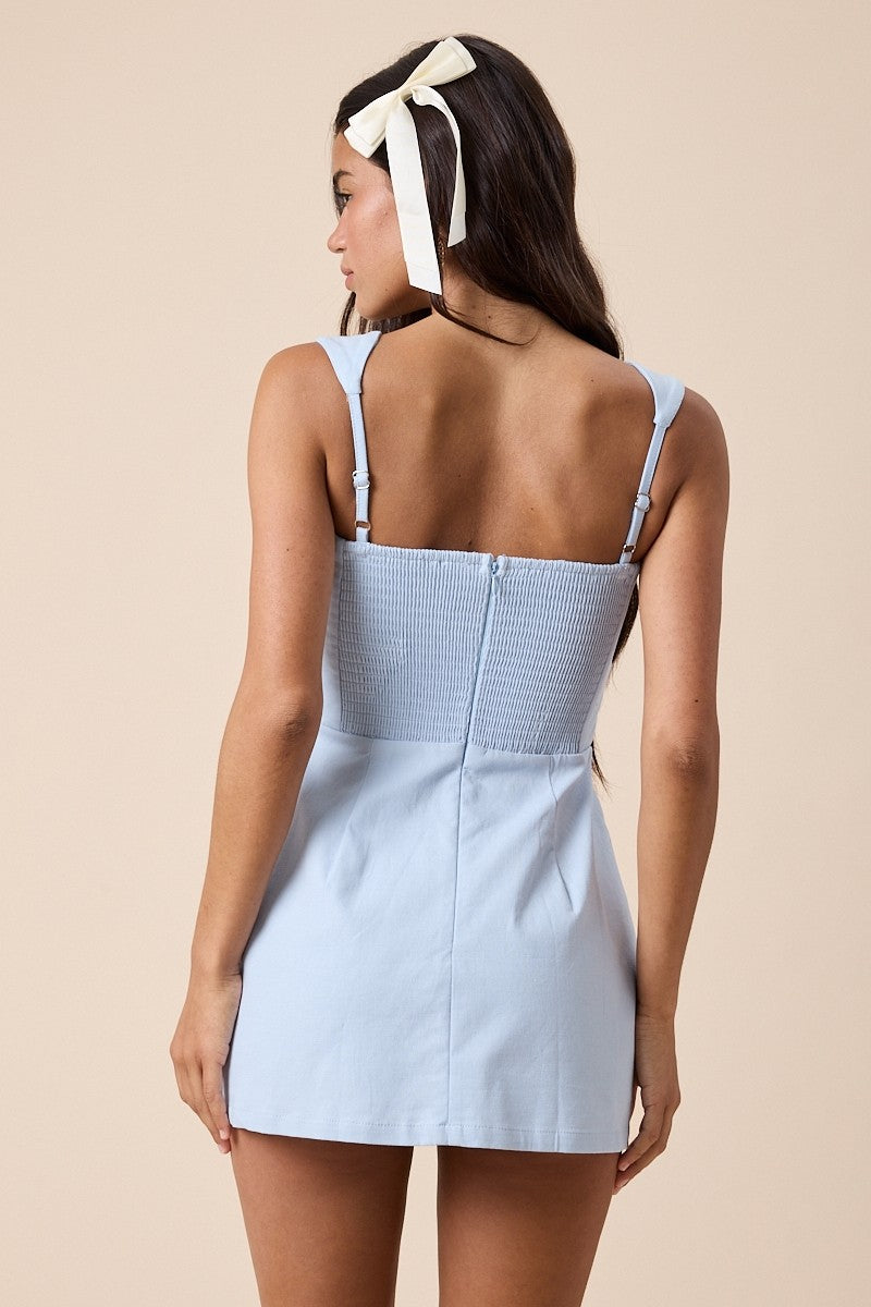 Linen Solid Color Casual Plain Mini Dress