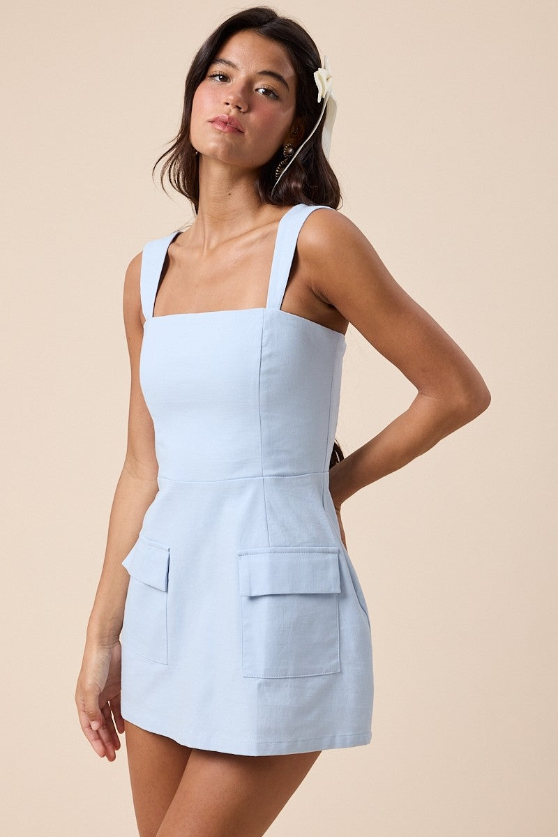 Linen Solid Color Casual Plain Mini Dress
