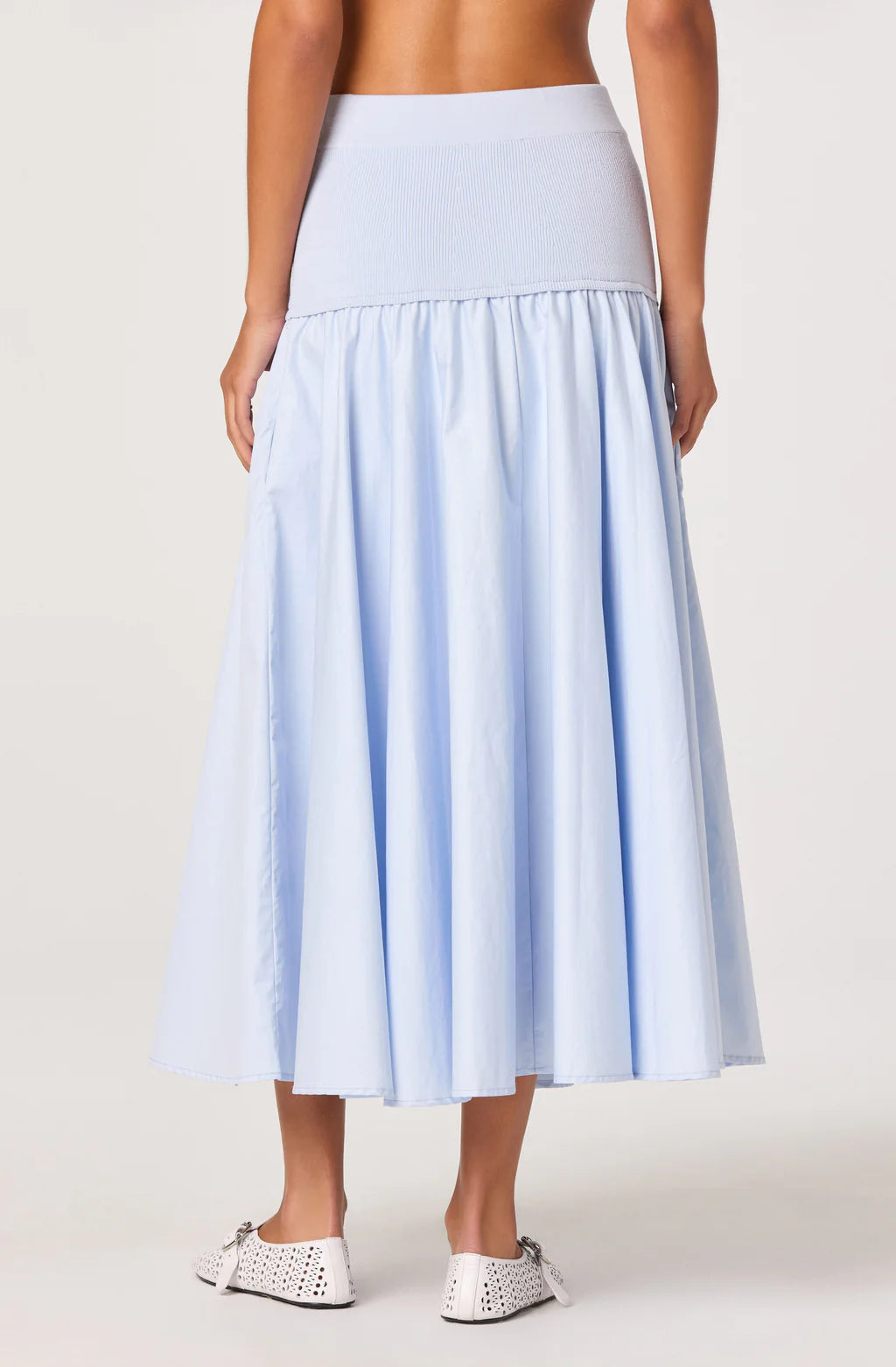 Thesan Mixed Media Drop-Waist Midi Skirt