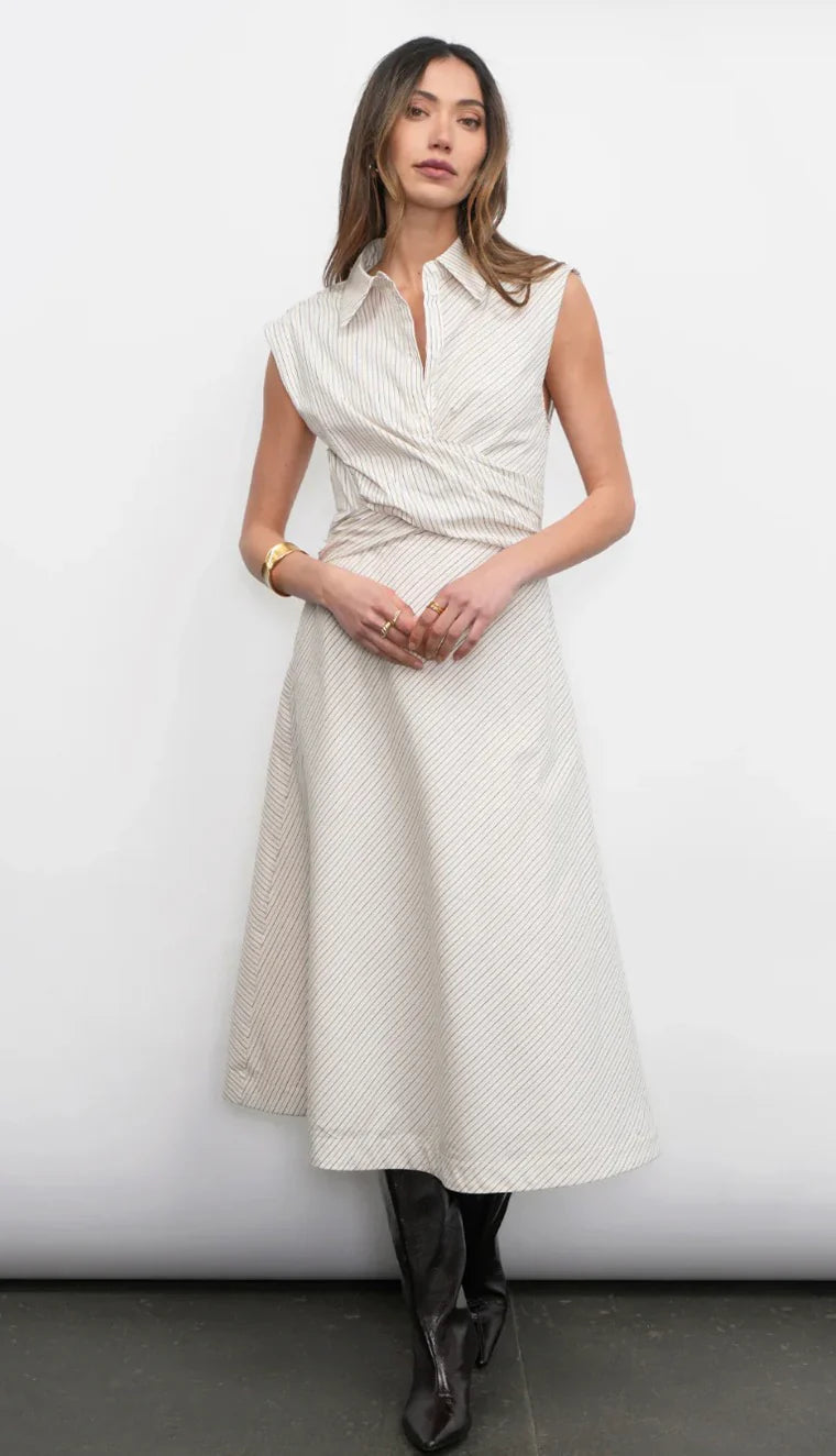 Lorena Stripe Shirt Collar Midi Dress