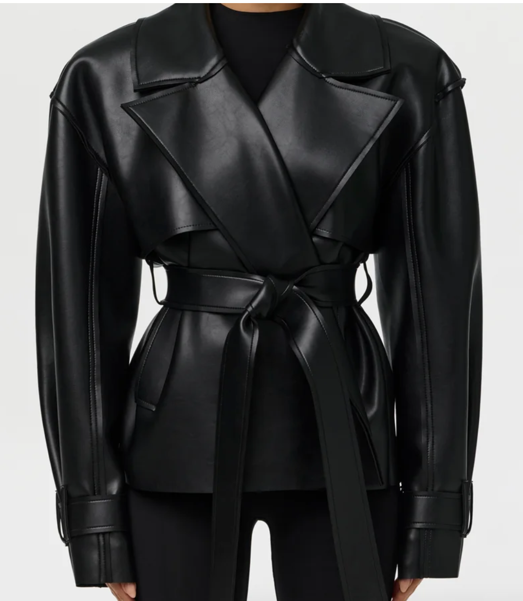 Vegan Leather Cropped Trench Jacket
