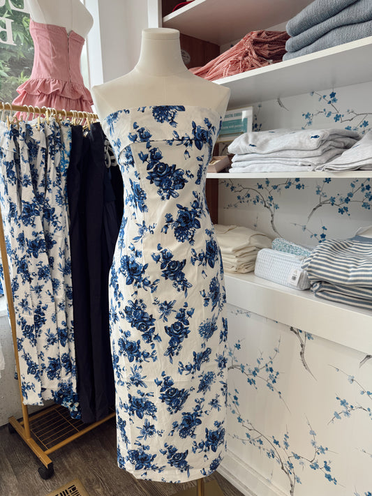 Strapless Floral Midi Dress