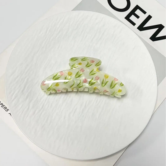 Fresh Tulip Flower Print Hair Claw Clip
