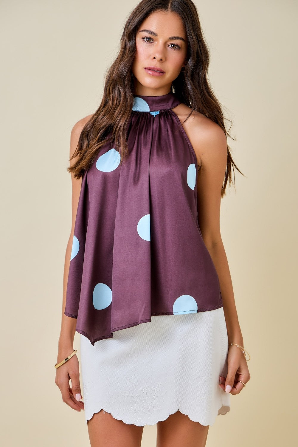 Polka Dot Halter Neck Blouse